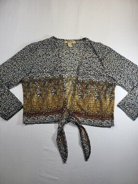 Pleat Pleat by Rafael Leopard‎ & Paisley Tie-Front Blouse Size L